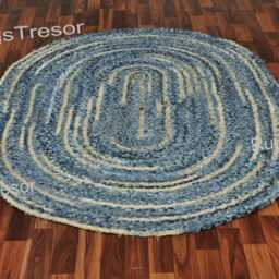 Braided Denim Rug 6x8 Oval Area 5x7 Hand Woven Tufted 4x6 For Living Room Bedside Door Mat 2x3 - thumbnail 3