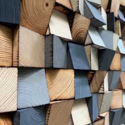 Wooden Wall Art - Handmade Sound Diffuser Grey Beige Wood Decoration - thumbnail 3