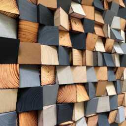 Wooden Wall Art - Handmade Sound Diffuser Grey Beige Wood Decoration - thumbnail 2