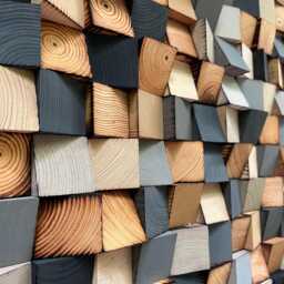 Wooden Wall Art - Handmade Sound Diffuser Grey Beige Wood Decoration - thumbnail 1