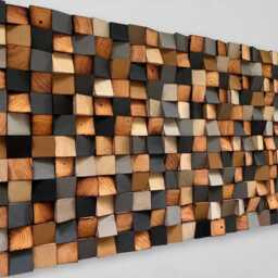 Wooden Wall Art - Handmade Sound Diffuser Grey Beige Wood Decoration - thumbnail 4