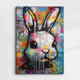 Fun Rabbit Graffiti Pet Animal Abstract Oil Painting Wall Art Framed Canvas Poster Print Home Kitchen Office Bedroom Decor Gift For Kids - thumbnail 3