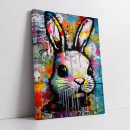 Fun Rabbit Graffiti Pet Animal Abstract Oil Painting Wall Art Framed Canvas Poster Print Home Kitchen Office Bedroom Decor Gift For Kids - thumbnail 2