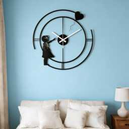Banksy Girl With Balloon Wall Clock, Modern Graffiti Art, Metal Sign, Black Metal Clock, Valentines Gift, Farmhouse Decor, Home Decor, Custom - thumbnail 2