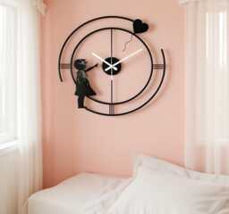 Banksy Girl With Balloon Wall Clock, Modern Graffiti Art, Metal Sign, Black Metal Clock, Valentines Gift, Farmhouse Decor, Home Decor, Custom - thumbnail 1