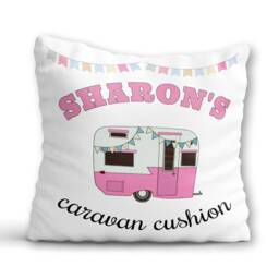 Personalised Caravan Cushion Camping Birthday Gift For Dad, Grandad, Nan, Mum Blue Pillow Pink Decor - thumbnail 3