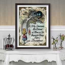 Alice in Wonderland Wall Art, & The Cheshire Cat, Dictionary Book Artwork Poster, Lewis Carroll Quote, Original Illustration