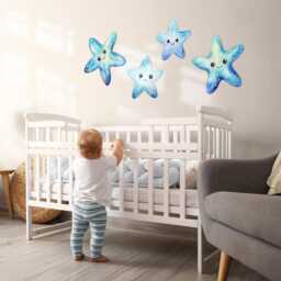 Adorable Starfish Wall Stickers For Baby Room, Blue Children's Room Decor, Nature Decal Kids Self Adhesive - thumbnail 3