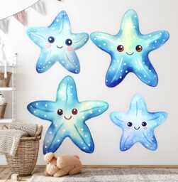 Adorable Starfish Wall Stickers For Baby Room, Blue Children's Room Decor, Nature Decal Kids Self Adhesive - thumbnail 1