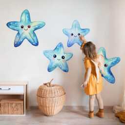 Adorable Starfish Wall Stickers For Baby Room, Blue Children's Room Decor, Nature Decal Kids Self Adhesive - thumbnail 2