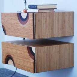 Mid-Century Modern Floating Bedside Tables With Inlaid Drawers/Scandinavian Style Wall Consoles - thumbnail 3