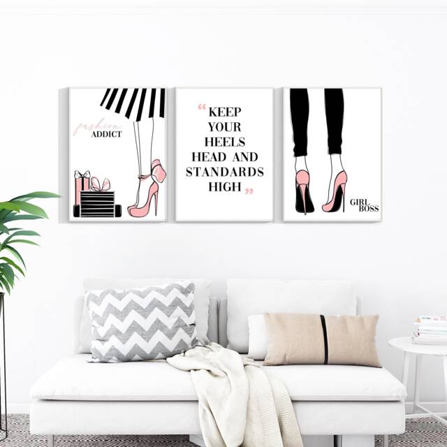 Set Of 3 Fashion Prints, Wall Art Quote Beauty, Makeup Art, Heels Beauty Glamour Girls Bedroom 544 - image 1