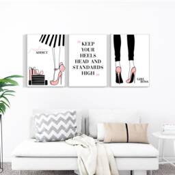 Set Of 3 Fashion Prints, Wall Art Quote Beauty, Makeup Art, Heels Beauty Glamour Girls Bedroom 544 - thumbnail 1