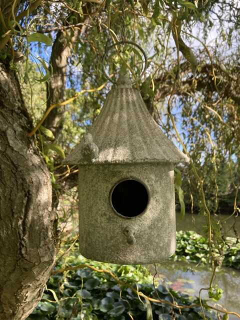 Rustic Grey Metal Hanging Mini Bird House Style Lantern Garden Ornament - image 1