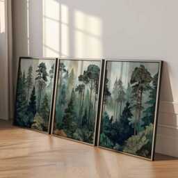 Forest Wall Art Set Of 3 Green Pine Tree Landscape Prints - thumbnail 2