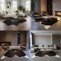Dark Brown & White Cowhide Rug Rustic Hair-On Leather Area Rug - 34x44 Inches - thumbnail 2