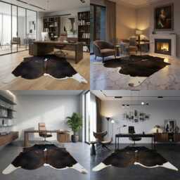 Dark Brown & White Cowhide Rug Rustic Hair-On Leather Area Rug - 34x44 Inches - thumbnail 3