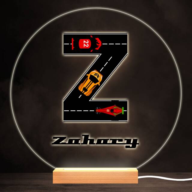 Road Racing Cars Letter Z Colourful Round Personalised Gift Led Lamp Night Light - Bedroom - image 1