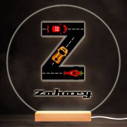 Road Racing Cars Letter Z Colourful Round Personalised Gift Led Lamp Night Light - Bedroom