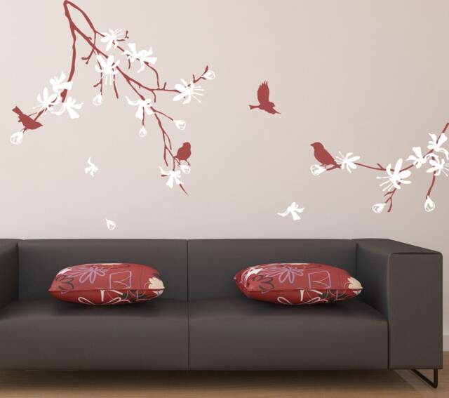 Cherry Blossom Tree Wall Decal Tree Branch With Birds Stick On Art Decals Home Decor By Decalisland - Sacura Branch Sd 026 - image 1