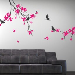 Cherry Blossom Tree Wall Decal Tree Branch With Birds Stick On Art Decals Home Decor By Decalisland - Sacura Branch Sd 026 - thumbnail 2