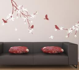 Cherry Blossom Tree Wall Decal Tree Branch With Birds Stick On Art Decals Home Decor By Decalisland - Sacura Branch Sd 026 - thumbnail 1