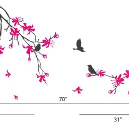 Cherry Blossom Tree Wall Decal Tree Branch With Birds Stick On Art Decals Home Decor By Decalisland - Sacura Branch Sd 026 - thumbnail 3