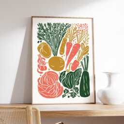 Vegetable Kitchen Wall Art, Retro Farmers Market Print, Colourful Veggie Poster - thumbnail 2