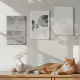 Canvas Set Of 3 Wall Art - Shapes & Structures Modern Style, Gray Canvas, Natural Textures Decor - thumbnail 3