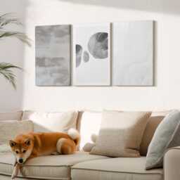 Canvas Set Of 3 Wall Art - Shapes & Structures Modern Style, Gray Canvas, Natural Textures Decor - thumbnail 1