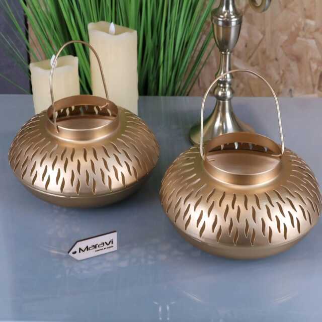 Mohra Set Of 2 Moroccan Gold Candle Lantern - image 1
