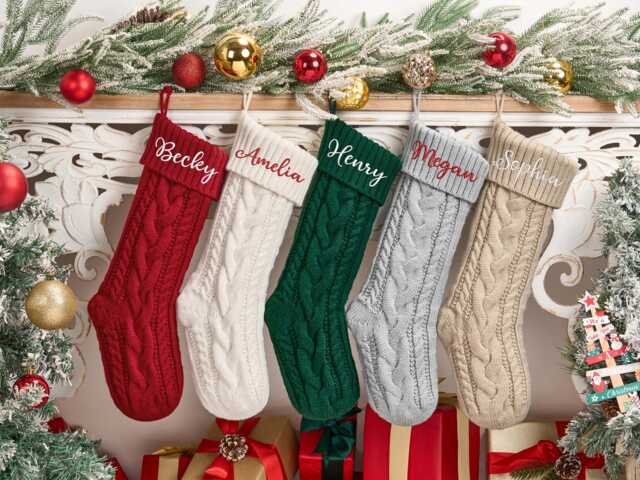Personalized Family Christmas Stockings Knitted Embroidered Custom Stocking With Name Monogram Gifts - image 1