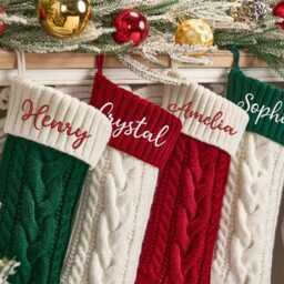 Personalized Family Christmas Stockings Knitted Embroidered Custom Stocking With Name Monogram Gifts - thumbnail 2
