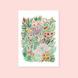 Art Print Of Flowers Field & Butterfly, Illustration Art, Wall Decor, Flower Butterfly Print - thumbnail 1