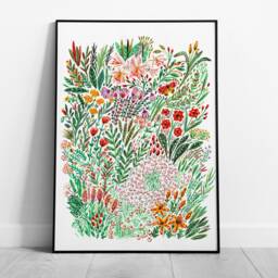 Art Print Of Flowers Field & Butterfly, Illustration Art, Wall Decor, Flower Butterfly Print - thumbnail 3