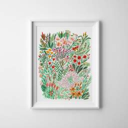 Art Print Of Flowers Field & Butterfly, Illustration Art, Wall Decor, Flower Butterfly Print - thumbnail 2