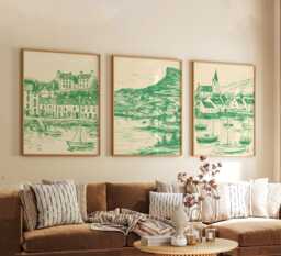 Set Of 3 Portree Posters, Isle Skye Wall Art, Scottish Coastal Print Set, Seaside Decor, Modern Travel Artwork, UK Landscape Style