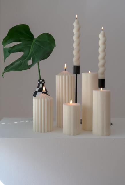 Ribbed Pillar Candle Set Temple Scented Soy Wax, Vegan Friendly - image 1
