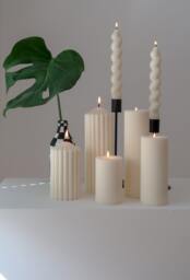 Ribbed Pillar Candle Set Temple Scented Soy Wax, Vegan Friendly - thumbnail 1