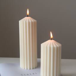 Ribbed Pillar Candle Set Temple Scented Soy Wax, Vegan Friendly - thumbnail 3
