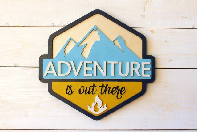 Handmade Wooden Sign, Adventure Mountain Wall Decor - image 1