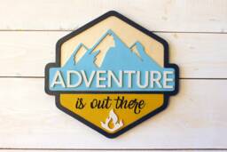 Handmade Wooden Sign, Adventure Mountain Wall Decor - thumbnail 1