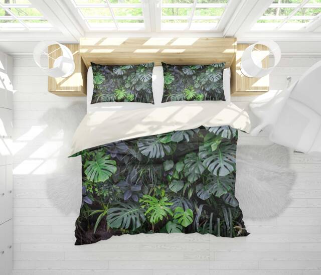 3D Leaf Print Duvet Cover Set, Tropical Jungle Bedding - image 1