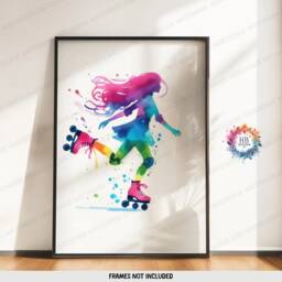 Roller Skating Print Set - 3 Posters - Girls Bedroom Prints Watercolour Artwork Skate Wall Art Girl Skates Decor Colourful - thumbnail 3