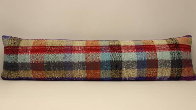 Vintage Kilim Pillow Cover, Turkish Wool Lumbar 12x47 - image 1