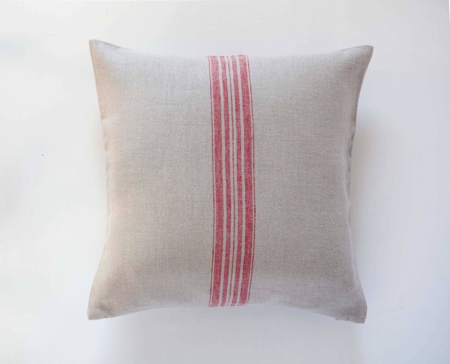 Antique Style Rough Linen Farmhouse Pillow Cover With Red Stripes, 100% Heavy Cushion, Rustic Throw 16x16 Or 18x18 - image 1