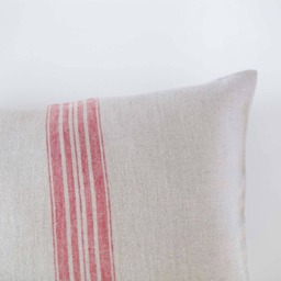 Antique Style Rough Linen Farmhouse Pillow Cover With Red Stripes, 100% Heavy Cushion, Rustic Throw 16x16 Or 18x18 - thumbnail 2