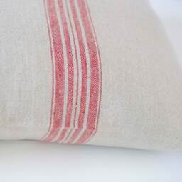 Antique Style Rough Linen Farmhouse Pillow Cover With Red Stripes, 100% Heavy Cushion, Rustic Throw 16x16 Or 18x18 - thumbnail 3