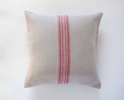 Antique Style Rough Linen Farmhouse Pillow Cover With Red Stripes, 100% Heavy Cushion, Rustic Throw 16x16 Or 18x18 - thumbnail 1
