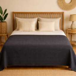 Black Recycled Cotton Blanket 130x220cm - Sofa Throw, Pet Friendly Bedspread, Durable Portuguese Textile - thumbnail 3